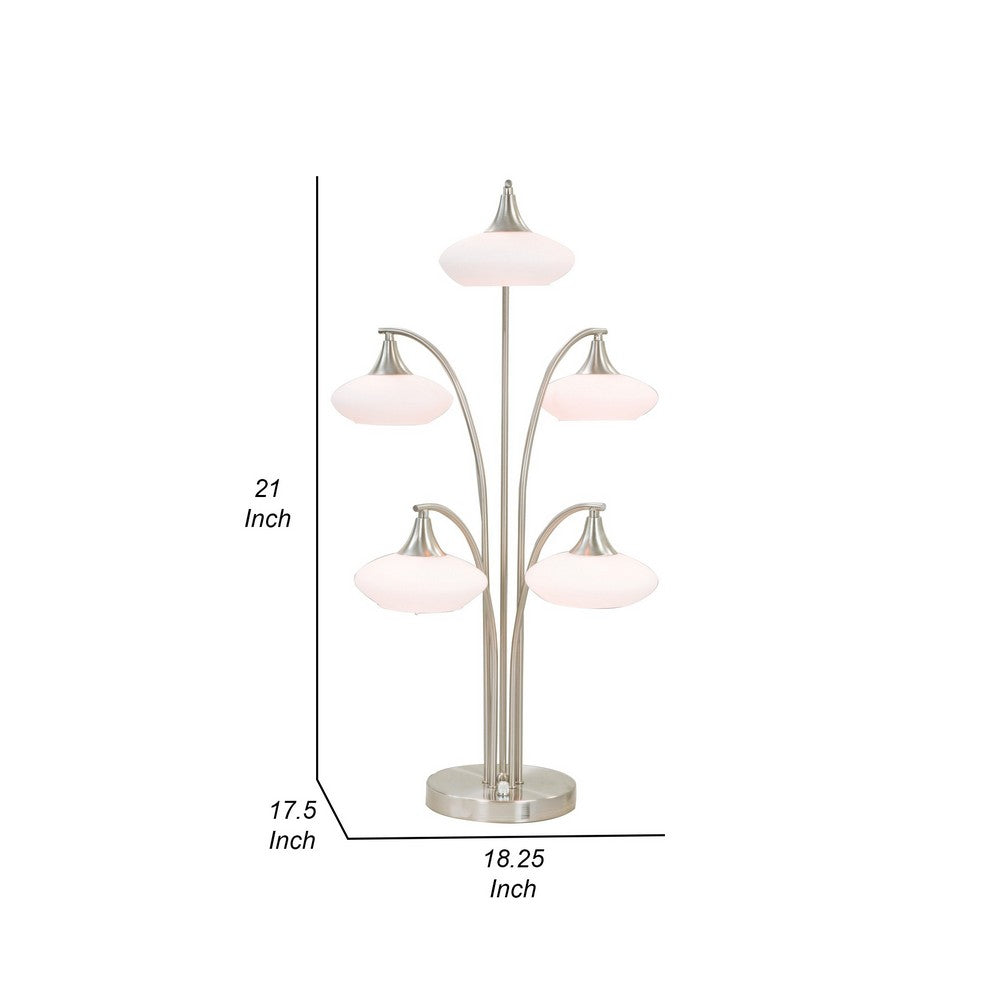 Benjara 31 Inch Table Lamp, 5 Dome Shape Shades, Glass, Sand Chrome Finished Metal