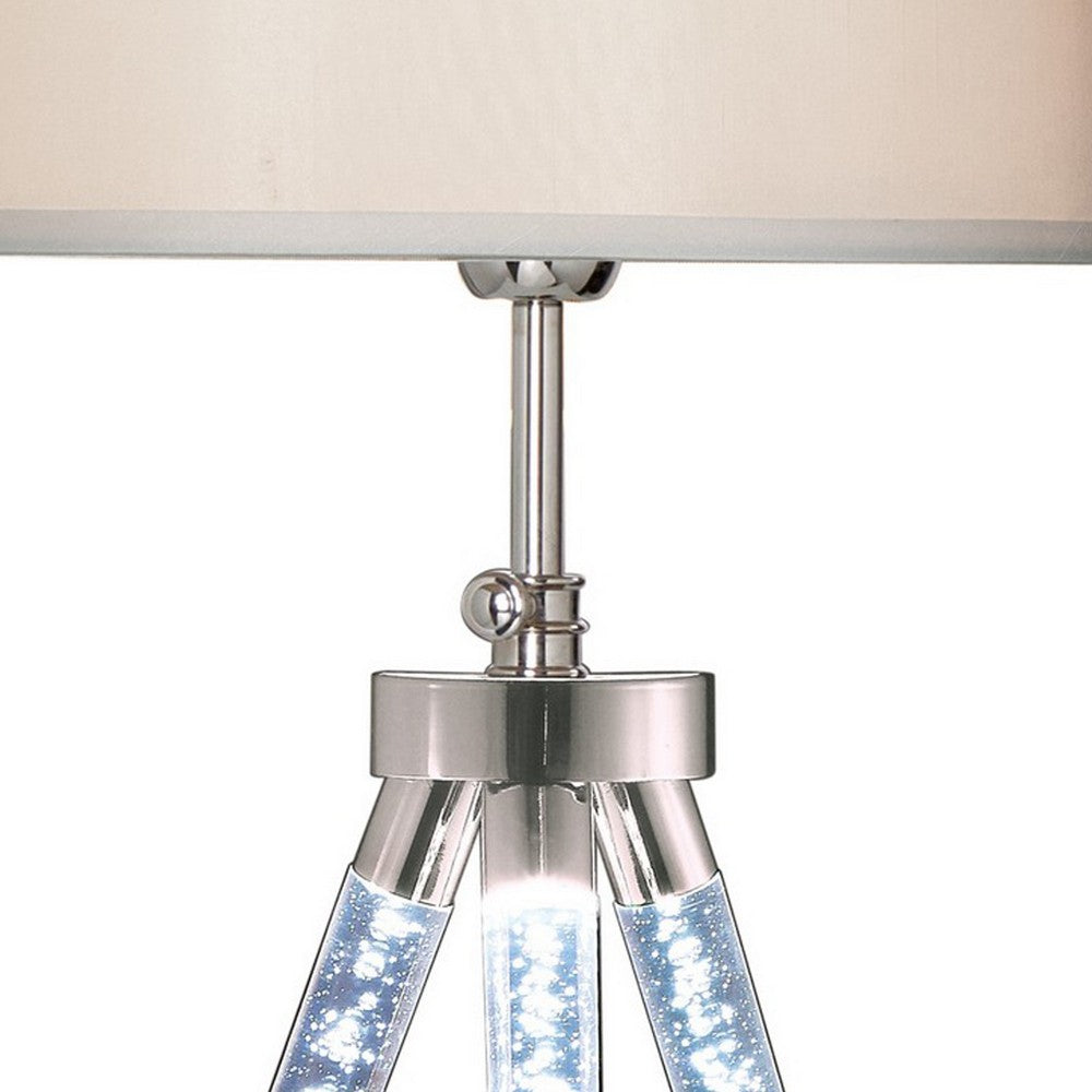 Benjara 28 Inch Table Lamp, LED Tripod Base, Acrylic And Sand Chrome Finished Metal