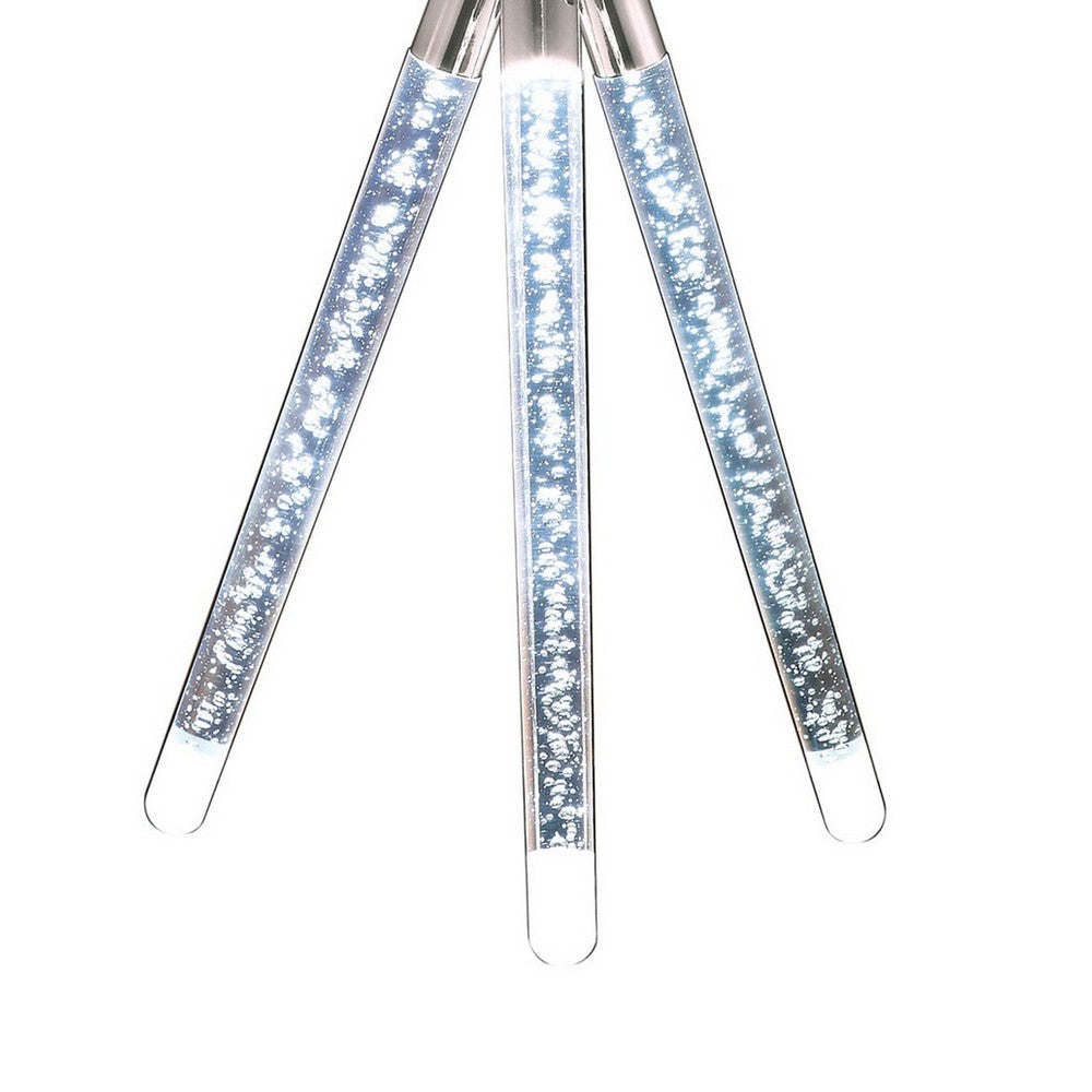Benjara 28 Inch Table Lamp, LED Tripod Base, Acrylic And Sand Chrome Finished Metal