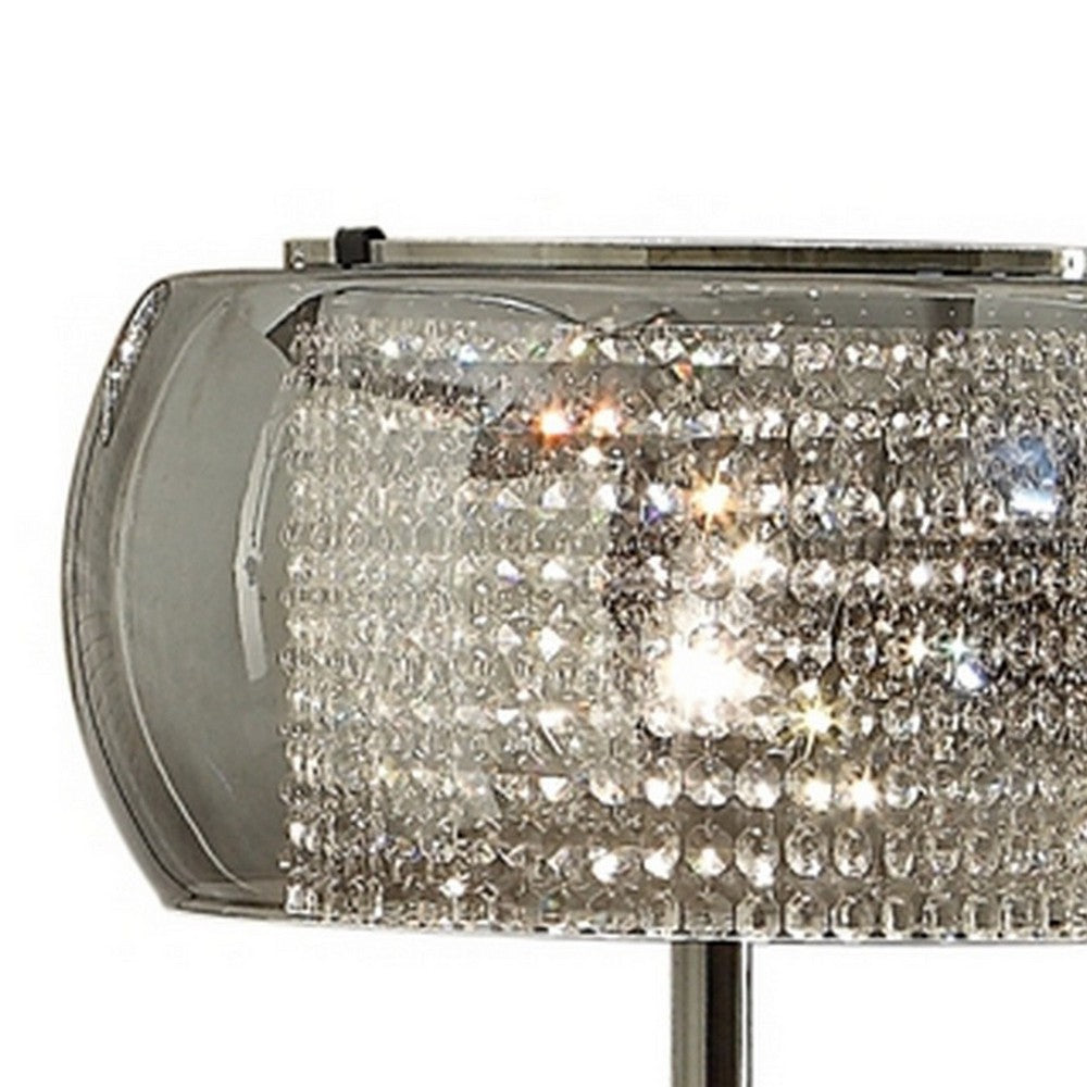 Benjara Hana 30 Inch Table Lamp, Modern Crystal Glass Shade, Metal, Black Nickel