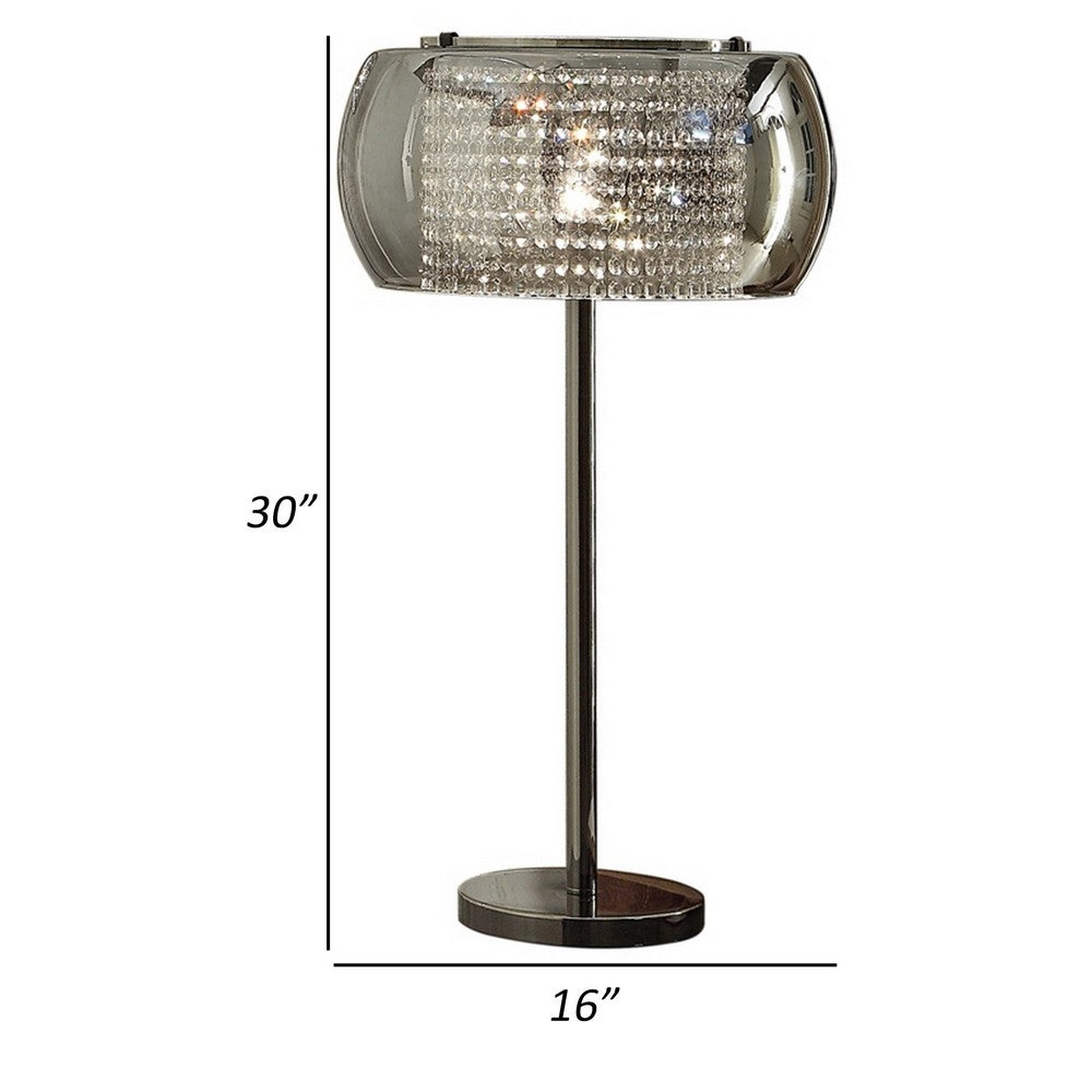 Benjara Hana 30 Inch Table Lamp, Modern Crystal Glass Shade, Metal, Black Nickel