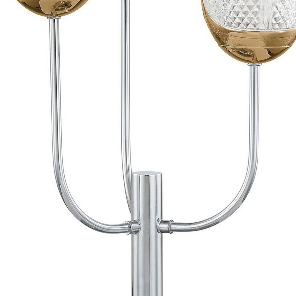 Benjara 25 Inch Table Lamp, 3 Globe Crystal Shades, Modern Nickel Metal Base