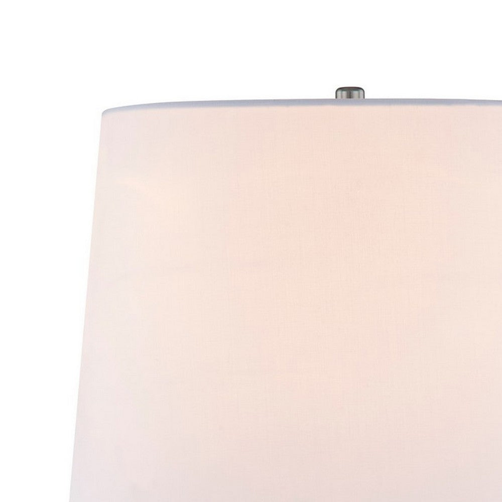 Benjara 27 Inch Table Lamp, Tapered Drum Fabric Shade, Modern Metal Base, Silver