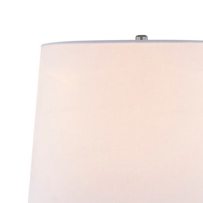 Benjara 27 Inch Table Lamp, Tapered Drum Fabric Shade, Modern Metal Base, Silver