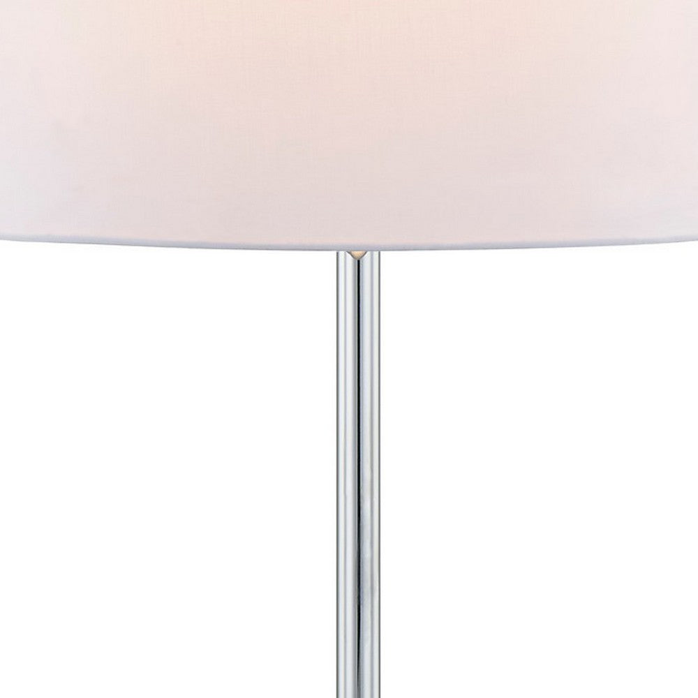 Benjara 27 Inch Table Lamp, Tapered Drum Fabric Shade, Modern Metal Base, Silver