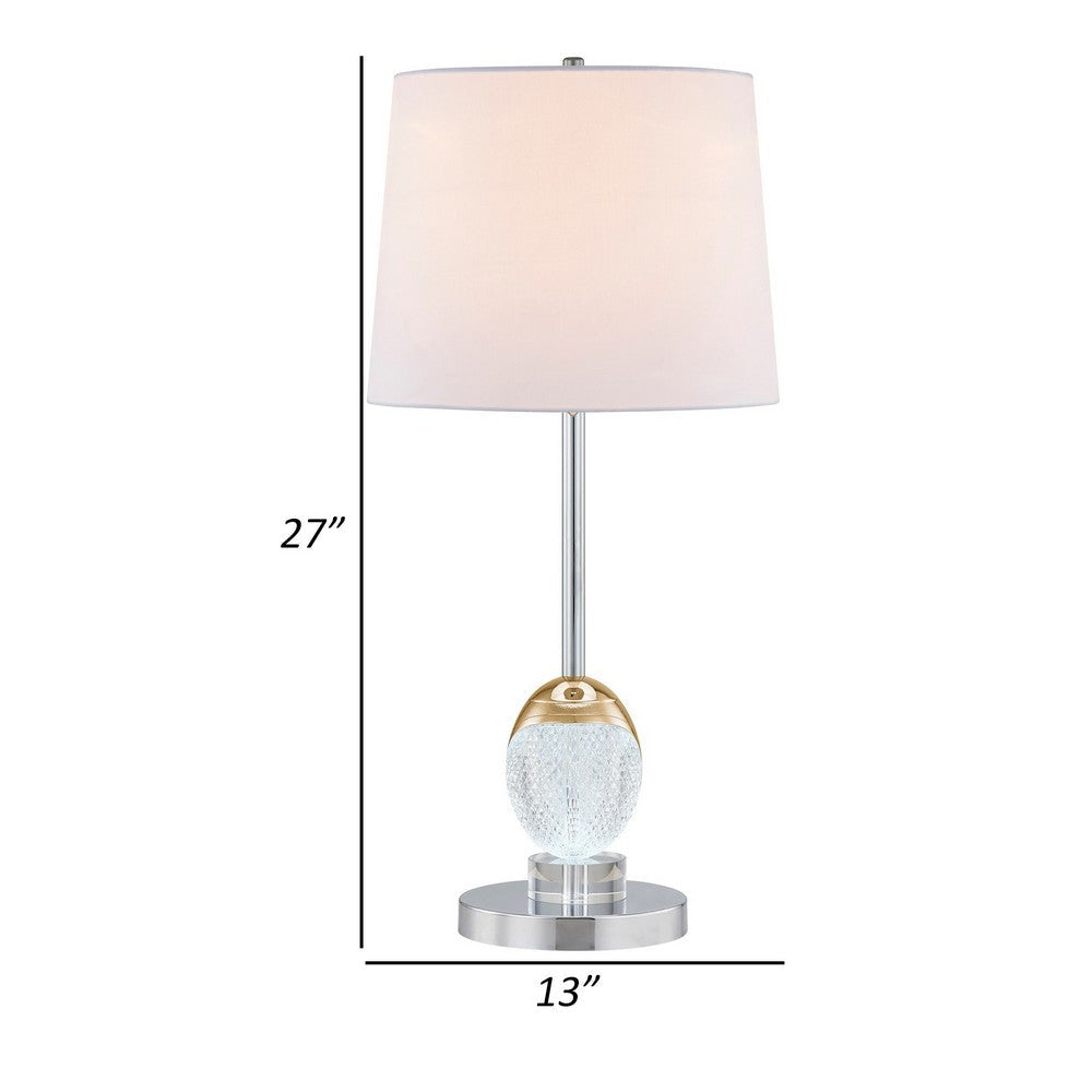 Benjara 27 Inch Table Lamp, Tapered Drum Fabric Shade, Modern Metal Base, Silver