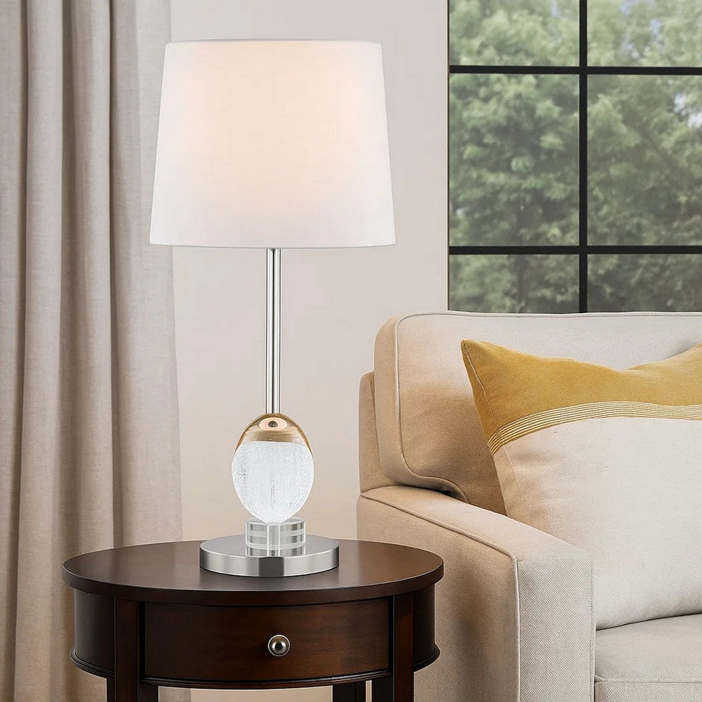 Benjara 27 Inch Table Lamp, Tapered Drum Fabric Shade, Modern Metal Base, Silver