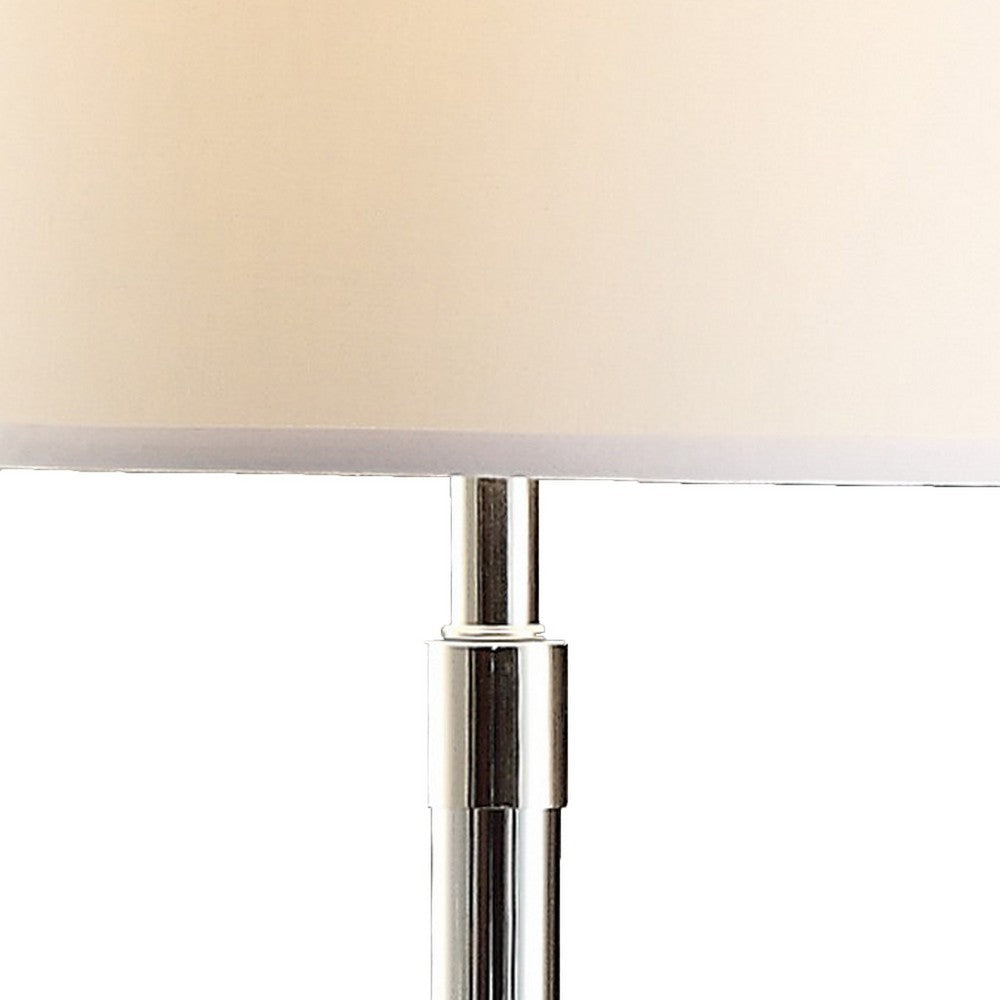 Benjara 28 Inch Table Lamp Set of 2, Empire Fabric Shade, Modern Nickel Base