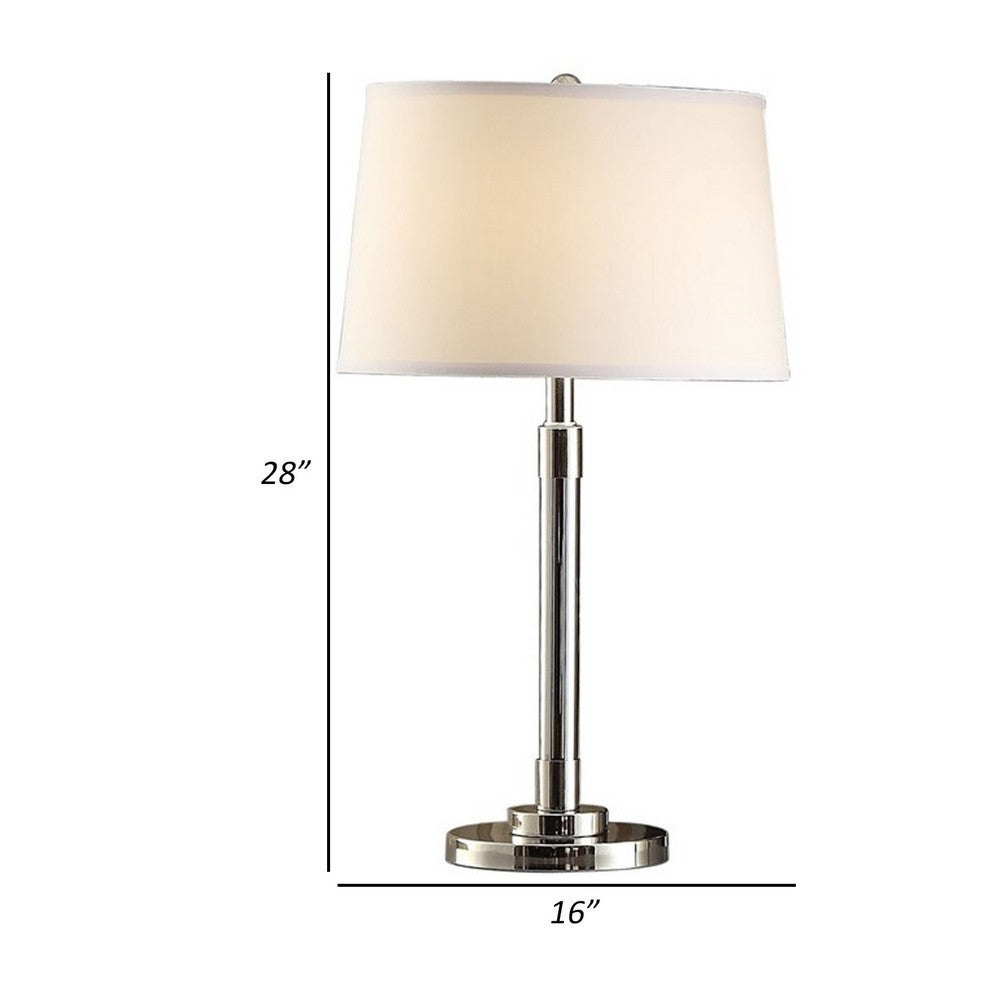 Benjara 28 Inch Table Lamp Set of 2, Empire Fabric Shade, Modern Nickel Base