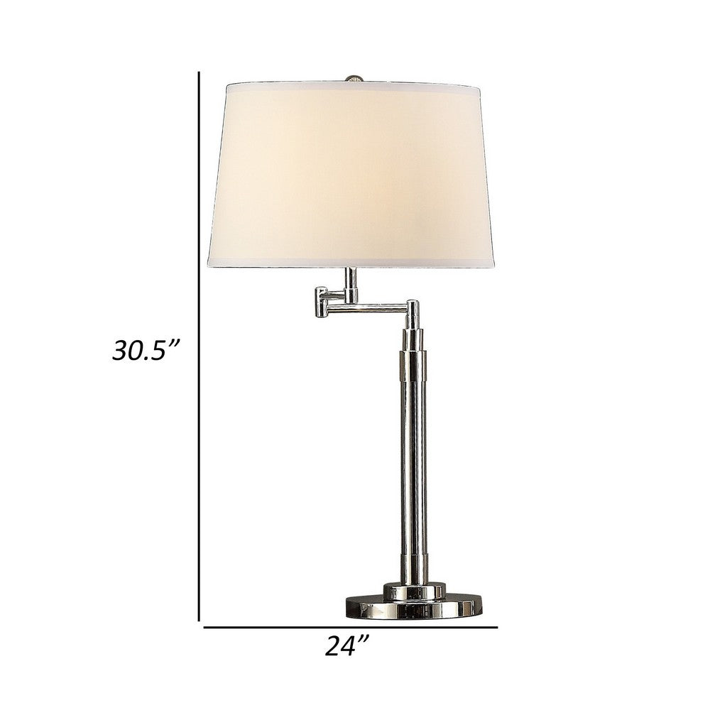 Benjara 31 Inch Table Lamp Set of 2, Empire Fabric Shade, Modern Nickel Base
