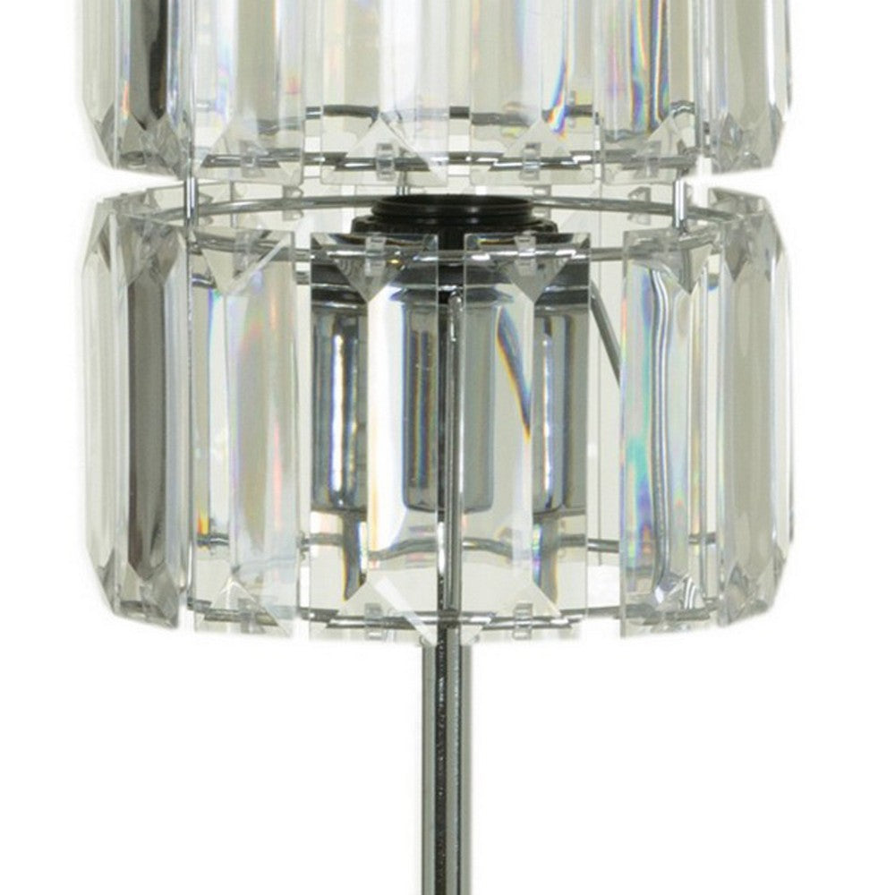 Benjara 13 Inch Table Lamp Set of 2, Drum Acrylic Shade, Modern Chrome Base