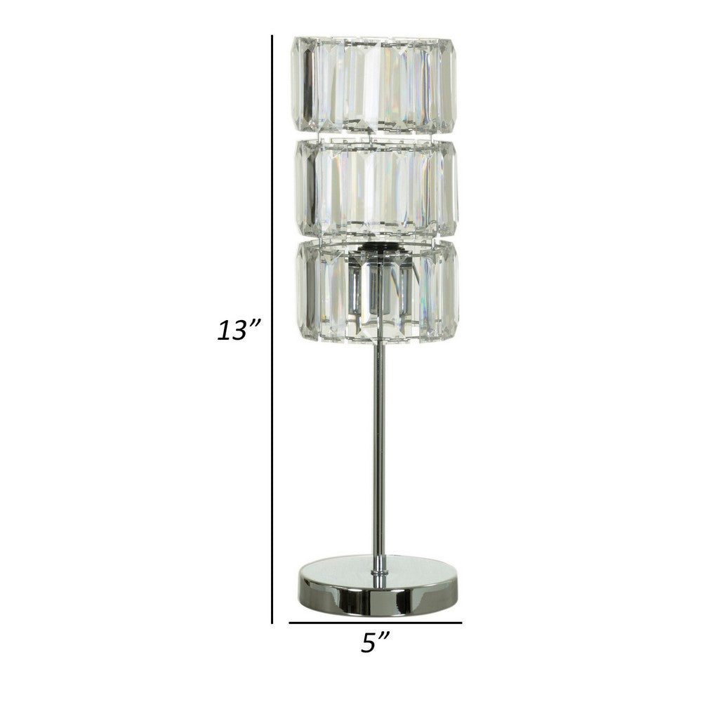Benjara 13 Inch Table Lamp Set of 2, Drum Acrylic Shade, Modern Chrome Base