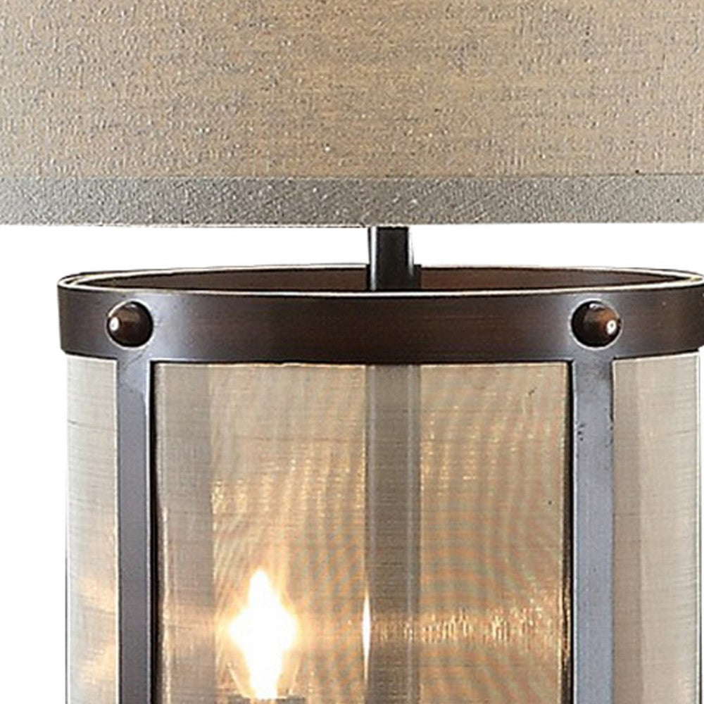Benjara 31 Inch Table Lamp, Classic Drum Fabric Shade, Modern Metal Base, Bronze