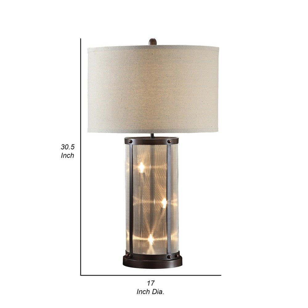 Benjara 31 Inch Table Lamp, Classic Drum Fabric Shade, Modern Metal Base, Bronze