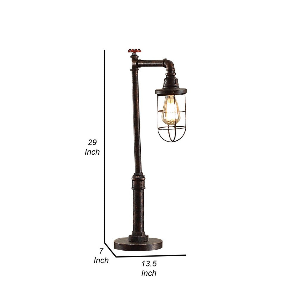 Benjara 29 Inch Table Lamp, Dome Shade, Industrial Pipe Design, Rustic Bronze