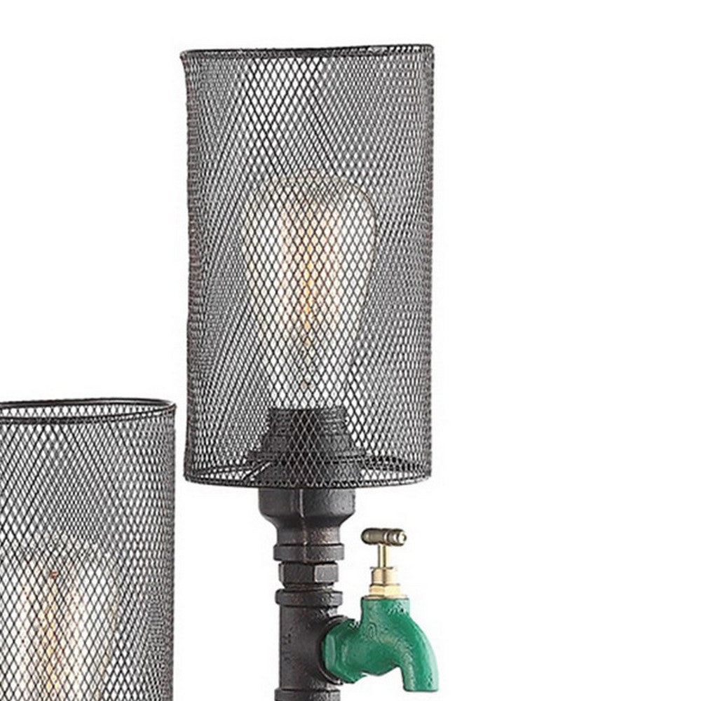 Benjara 34 Inch Table Lamp, Drum Mesh Shade, Metal Base, Rustic Bronze Finish