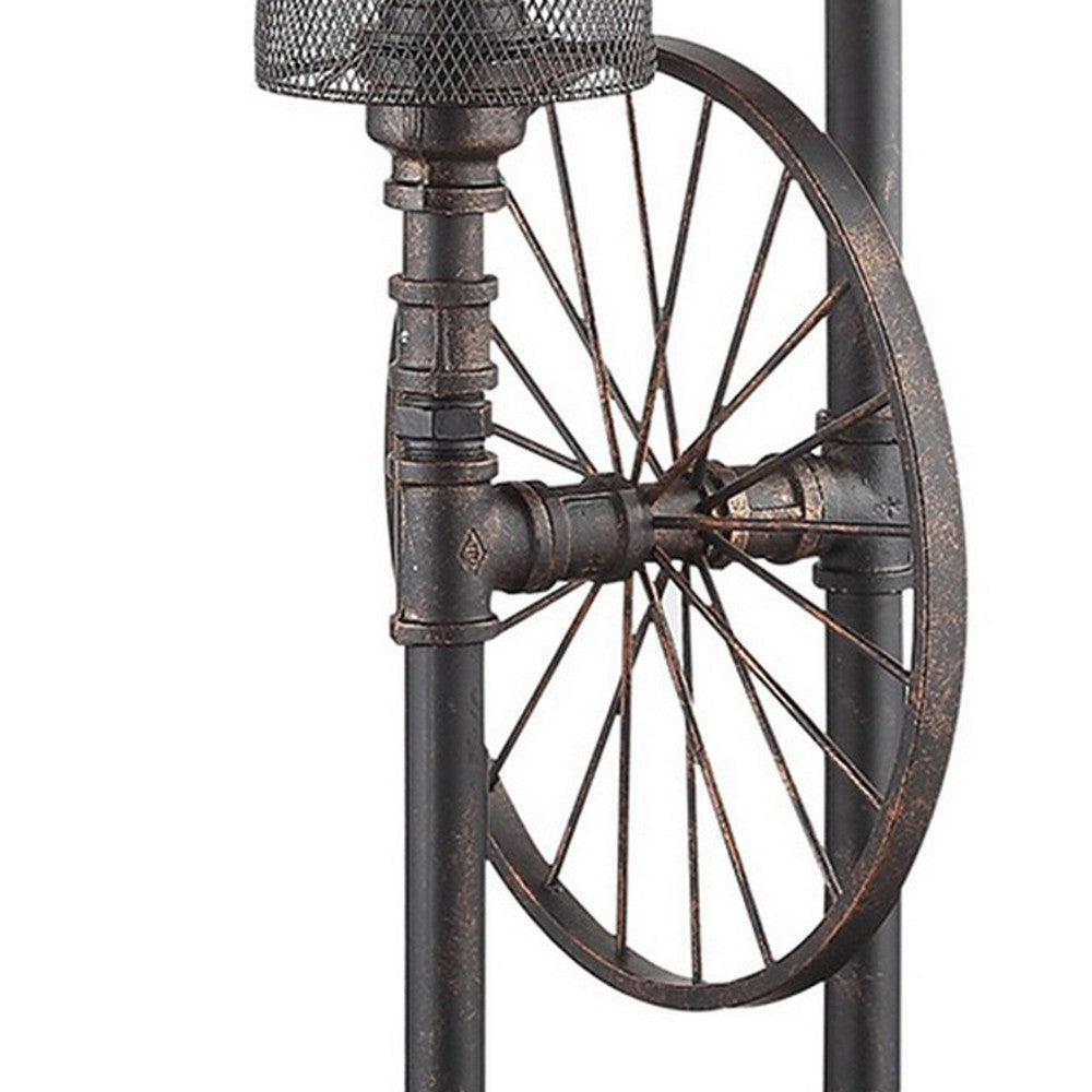 Benjara 34 Inch Table Lamp, Drum Mesh Shade, Metal Base, Rustic Bronze Finish