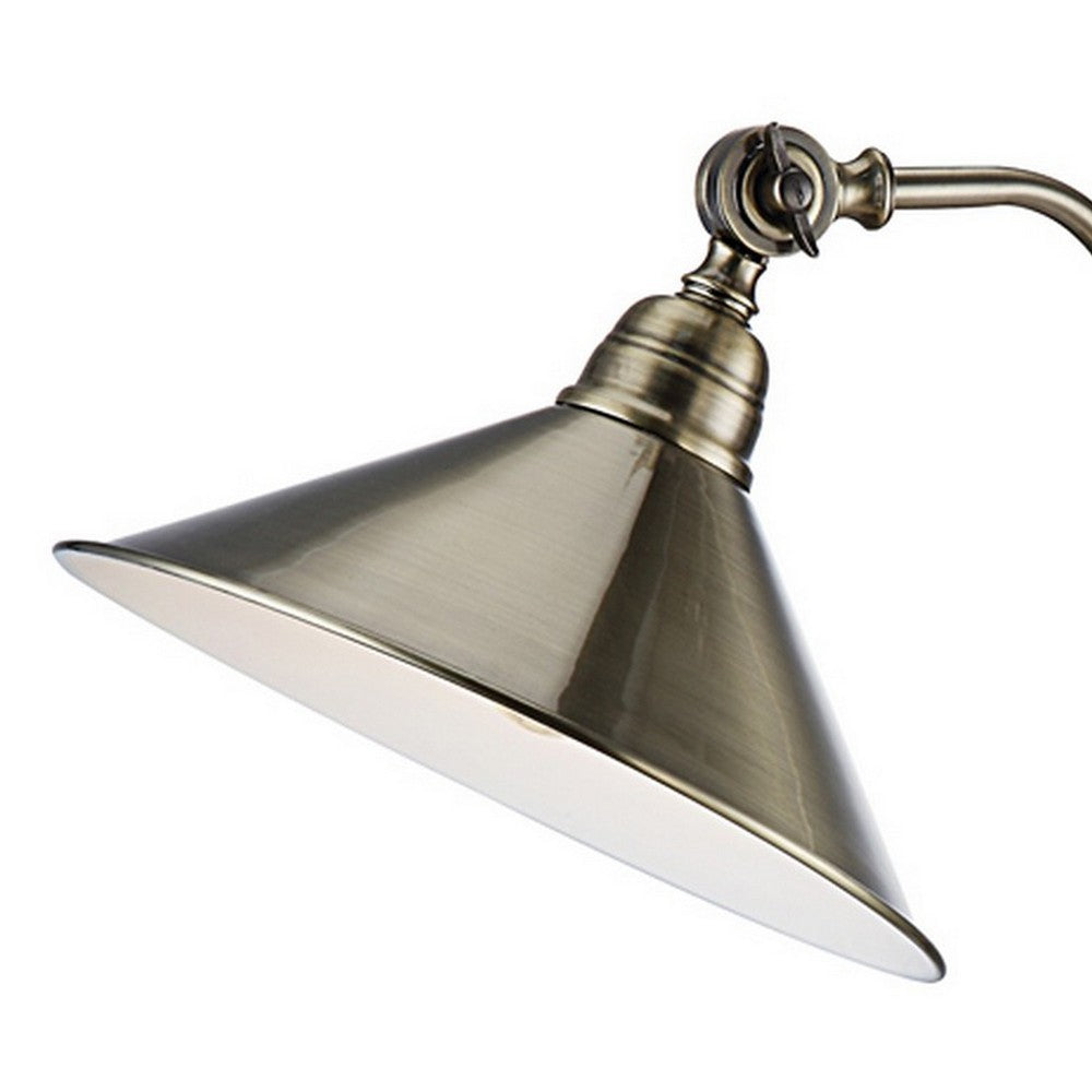 Benjara 28 Inch Table Lamp, Classic Cone Shape Metal Shade, Antique Rustic Brass