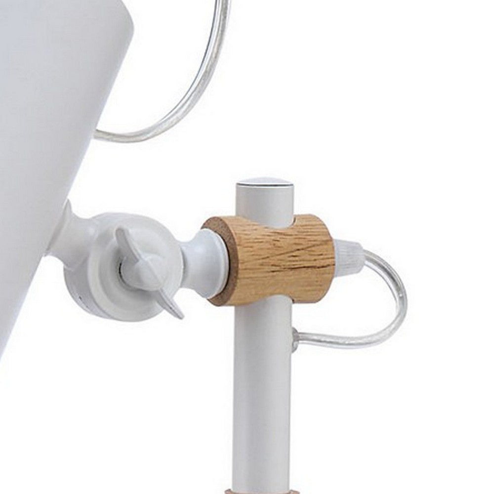 Benjara 23 Inch Table Lamp, Brown Wood Trim, Dome Metal Shade White, Round Base