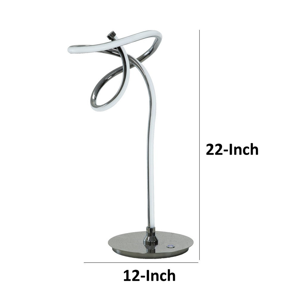 Benjara Sea 22 Inch Table Lamp, Accent Twisted LED Light, Modern Style, Chrome Base