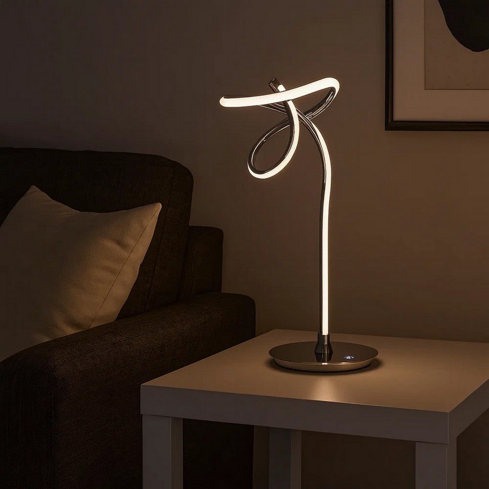 Benjara Sea 22 Inch Table Lamp, Accent Twisted LED Light, Modern Style, Chrome Base