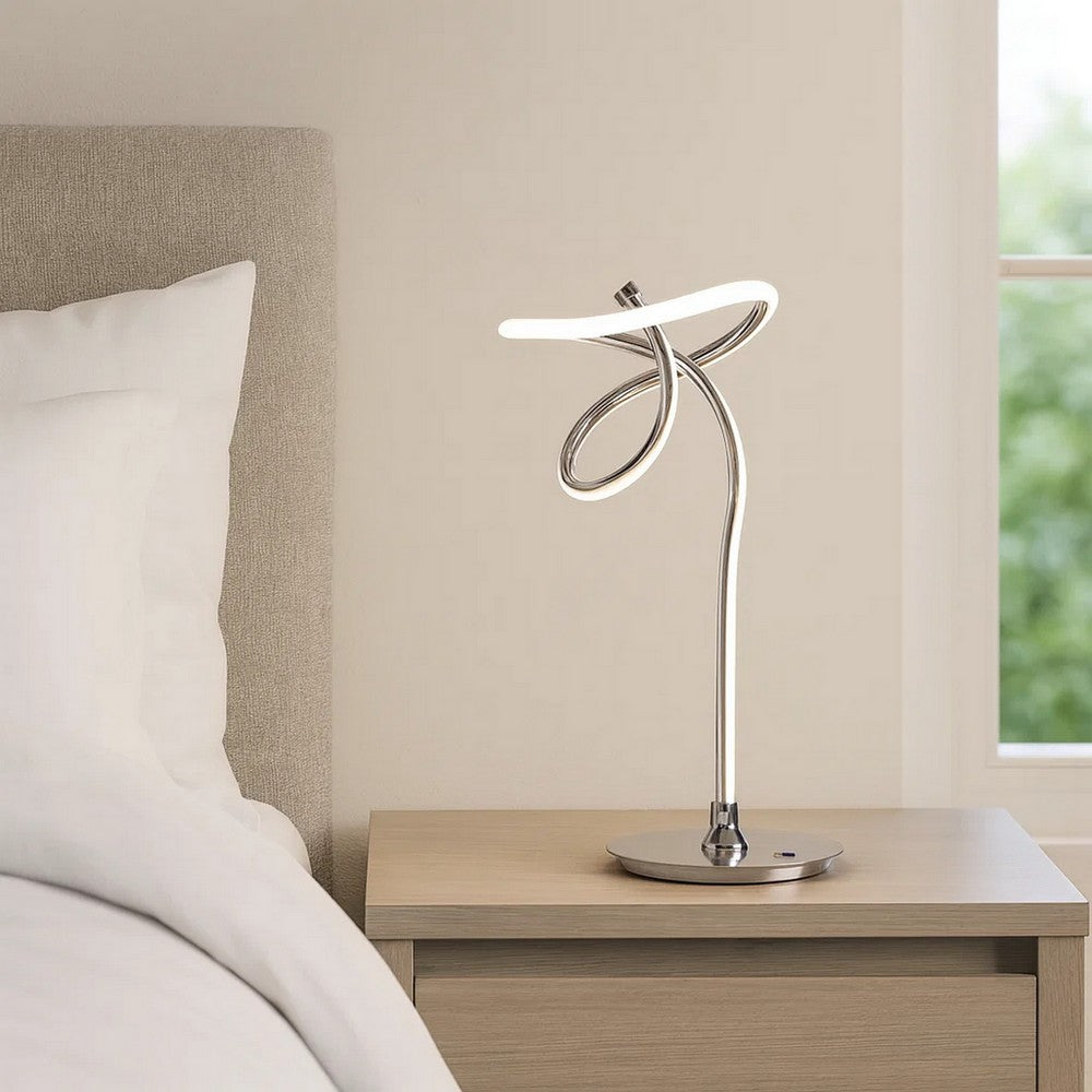 Benjara Sea 22 Inch Table Lamp, Accent Twisted LED Light, Modern Style, Chrome Base