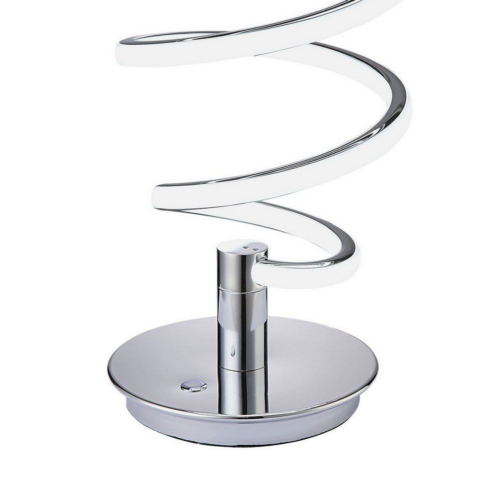 Benjara Sun 20 Inch Table Lamp, Accent Twisted Modern Design, LED Light Chrome Base