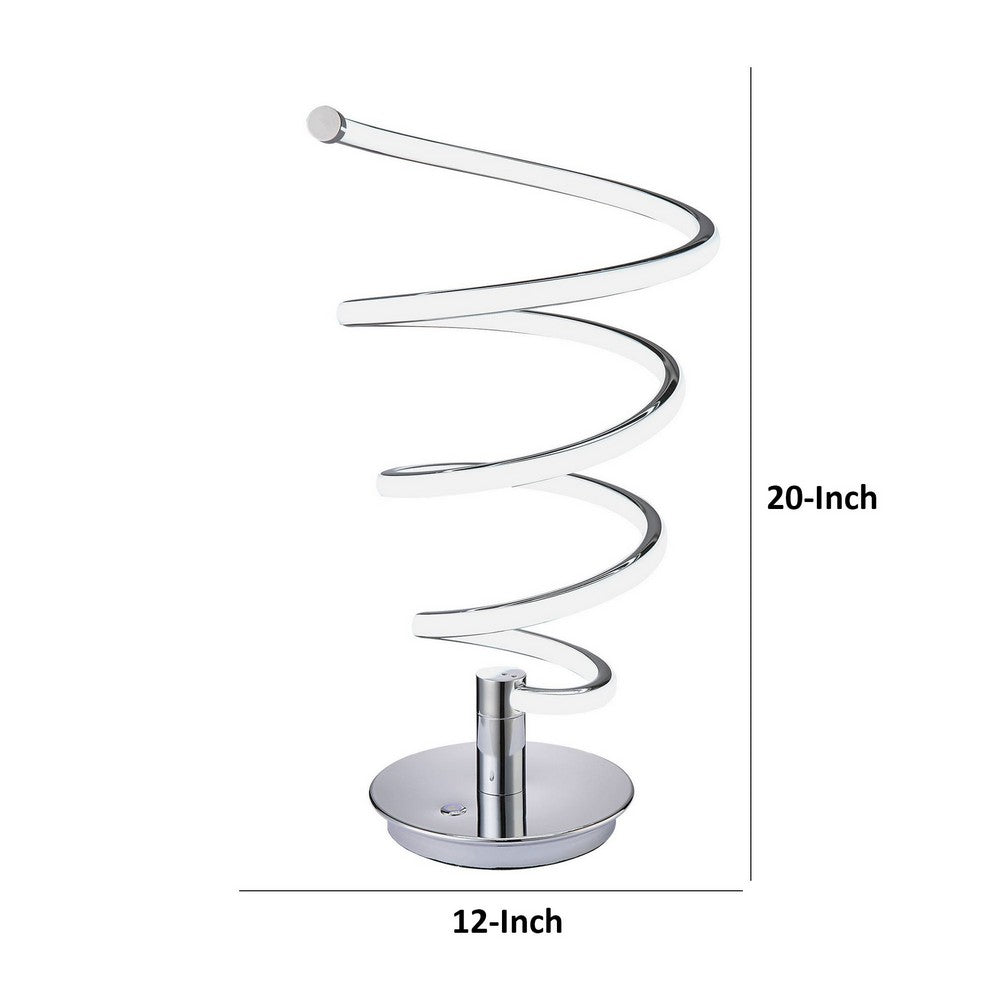 Benjara Sun 20 Inch Table Lamp, Accent Twisted Modern Design, LED Light Chrome Base