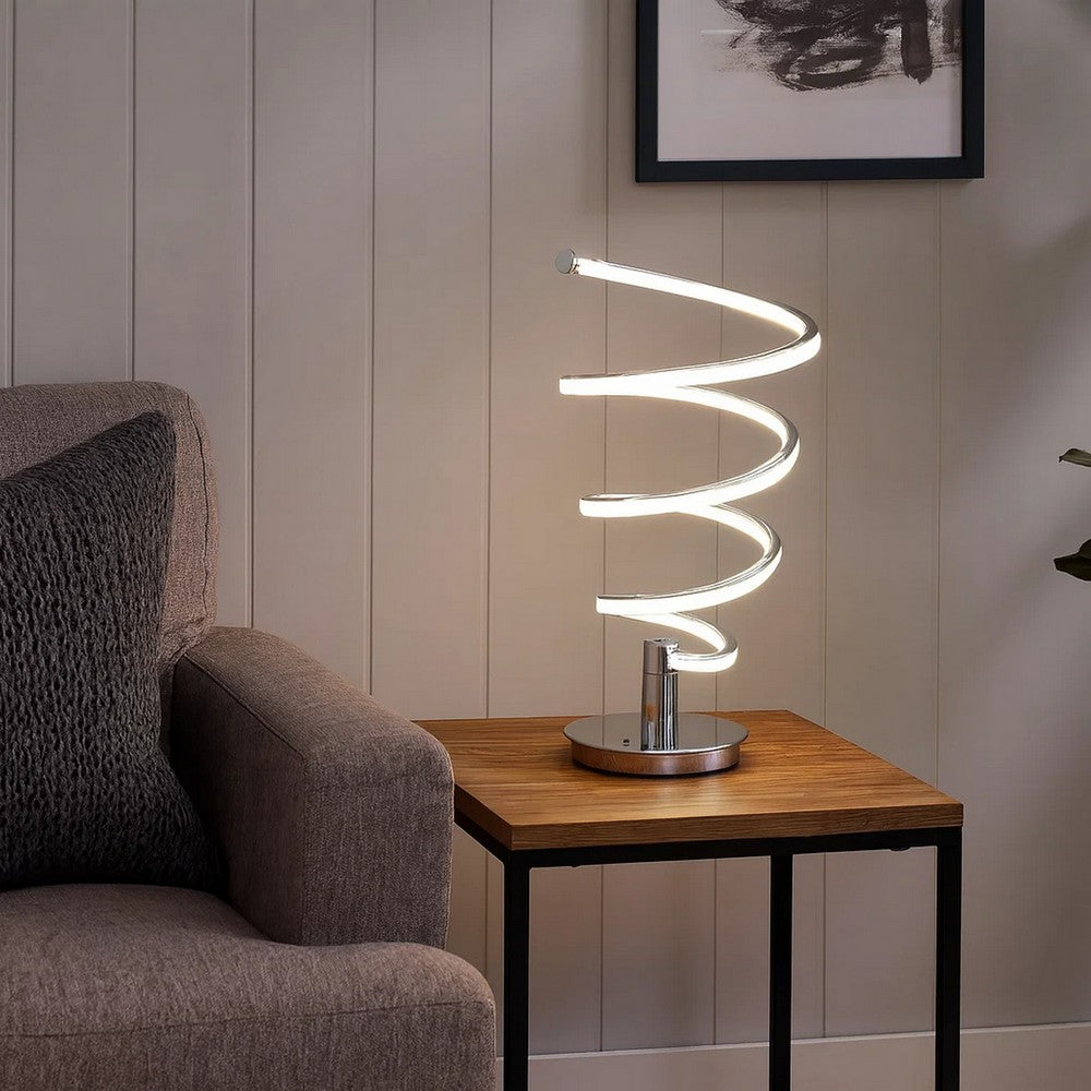 Benjara Sun 20 Inch Table Lamp, Accent Twisted Modern Design, LED Light Chrome Base