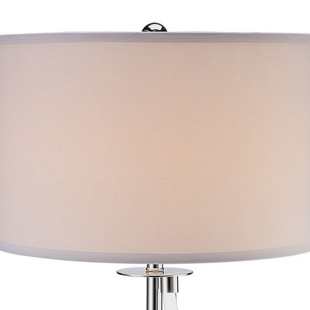 Benjara Jame 29 Inch Table Lamp, Drum Fabric Shade, Accent Round Chrome Base