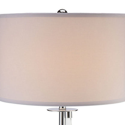 Benjara Jame 29 Inch Table Lamp, Drum Fabric Shade, Accent Round Chrome Base