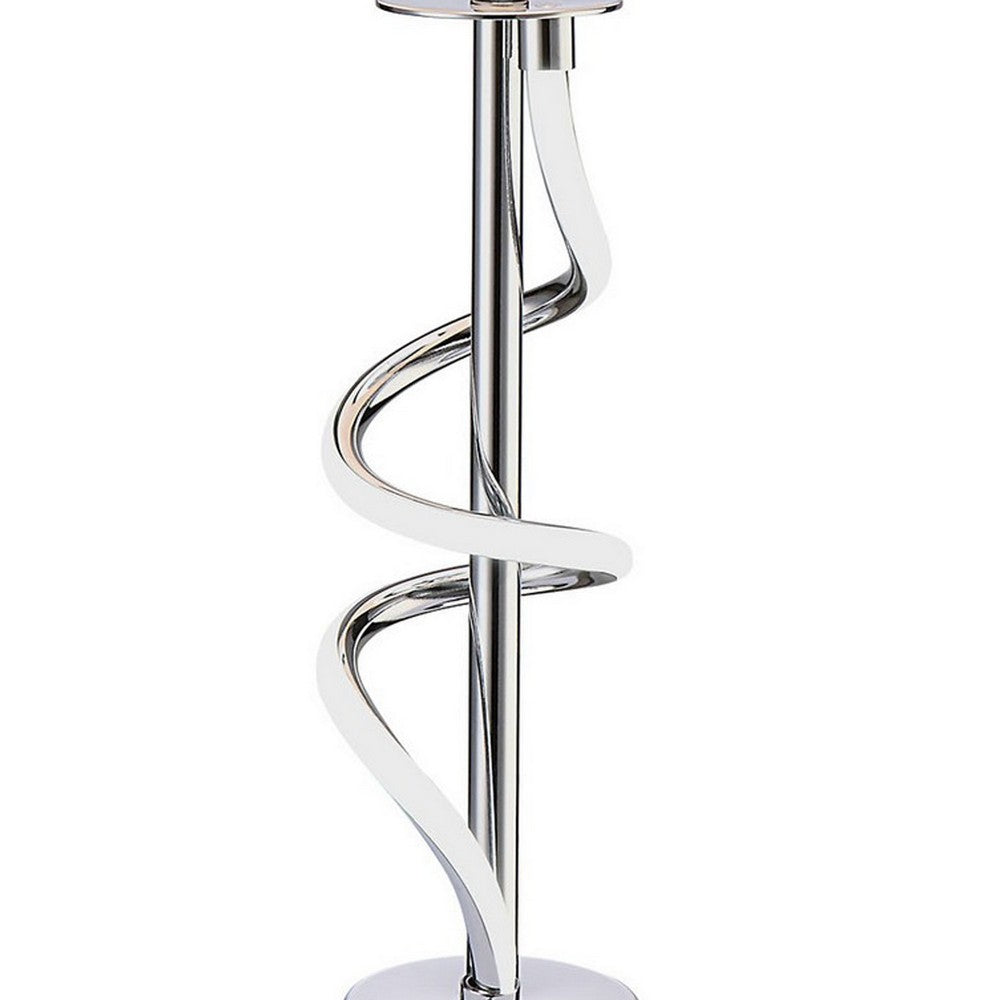 Benjara Jame 29 Inch Table Lamp, Drum Fabric Shade, Accent Round Chrome Base