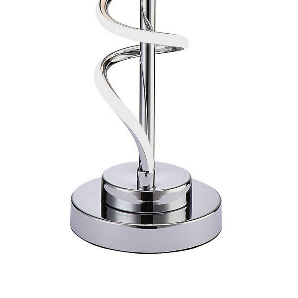 Benjara Jame 29 Inch Table Lamp, Drum Fabric Shade, Accent Round Chrome Base