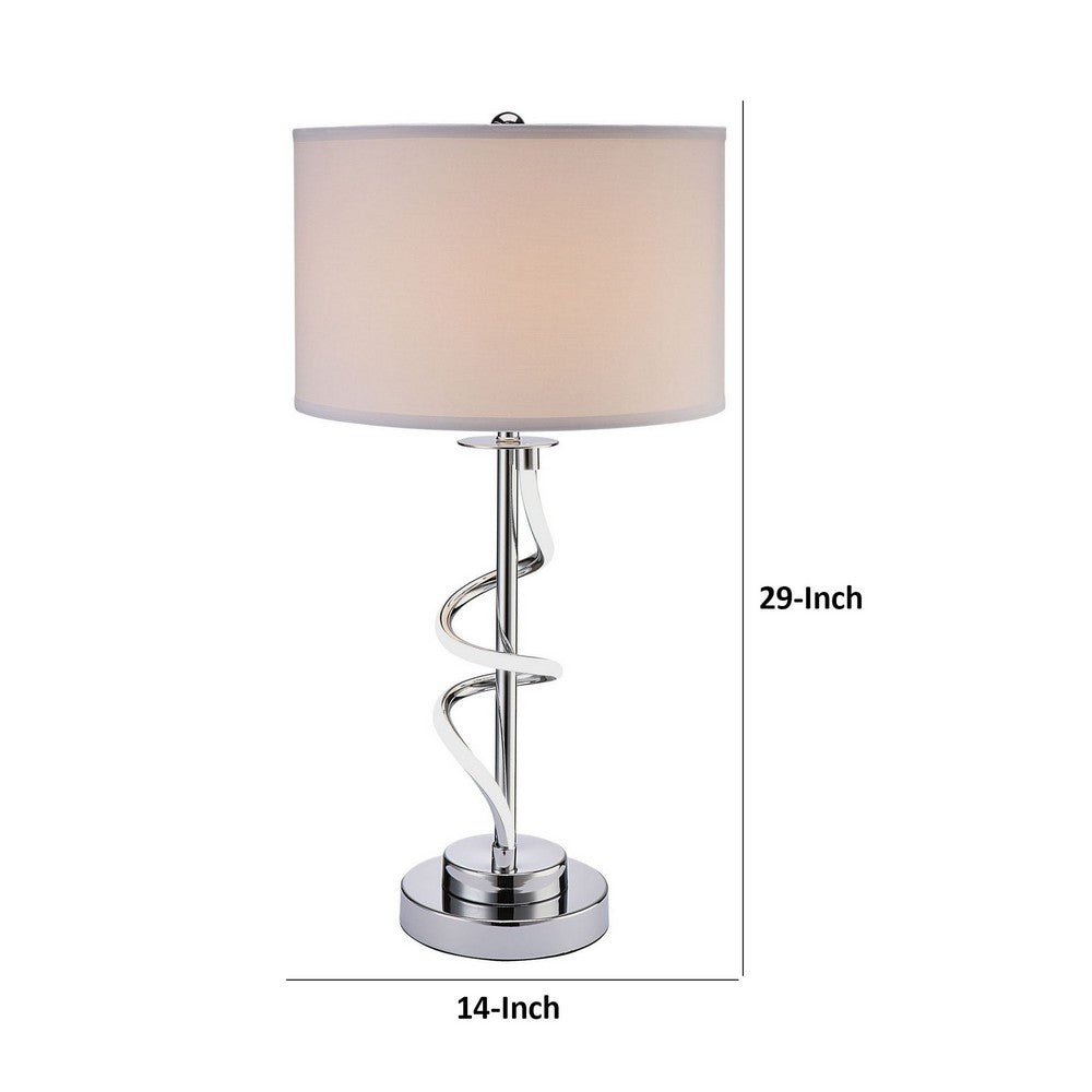 Benjara Jame 29 Inch Table Lamp, Drum Fabric Shade, Accent Round Chrome Base