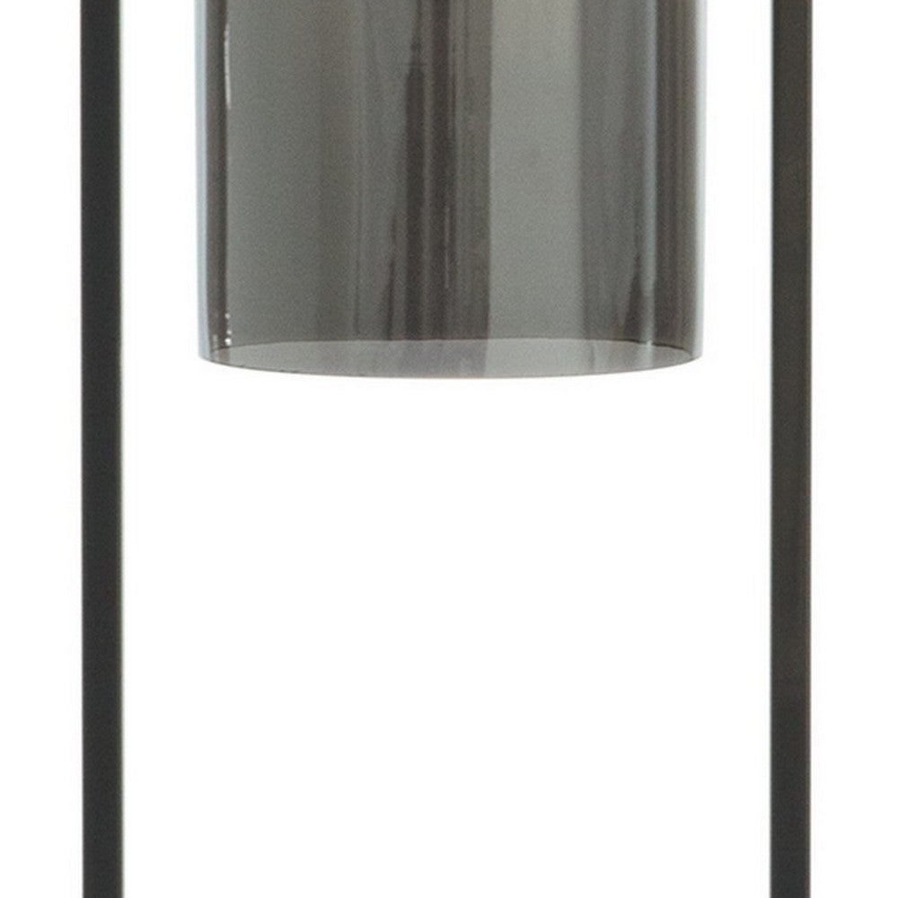 Benjara 21 Inch Table Lamp, Cylinder Glass Shade, Round Base, Rustic Nickel Gray