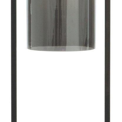 Benjara 21 Inch Table Lamp, Cylinder Glass Shade, Round Base, Rustic Nickel Gray