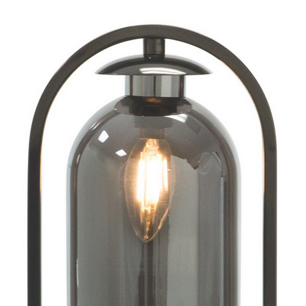 Benjara 21 Inch Table Lamp, Cylinder Glass Shade, Round Base, Rustic Nickel Gray