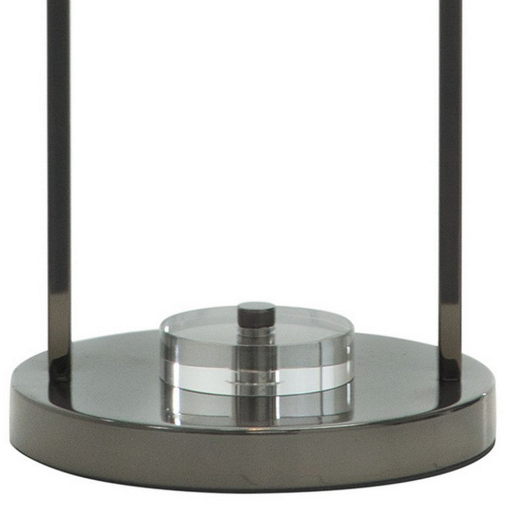 Benjara 21 Inch Table Lamp, Cylinder Glass Shade, Round Base, Rustic Nickel Gray