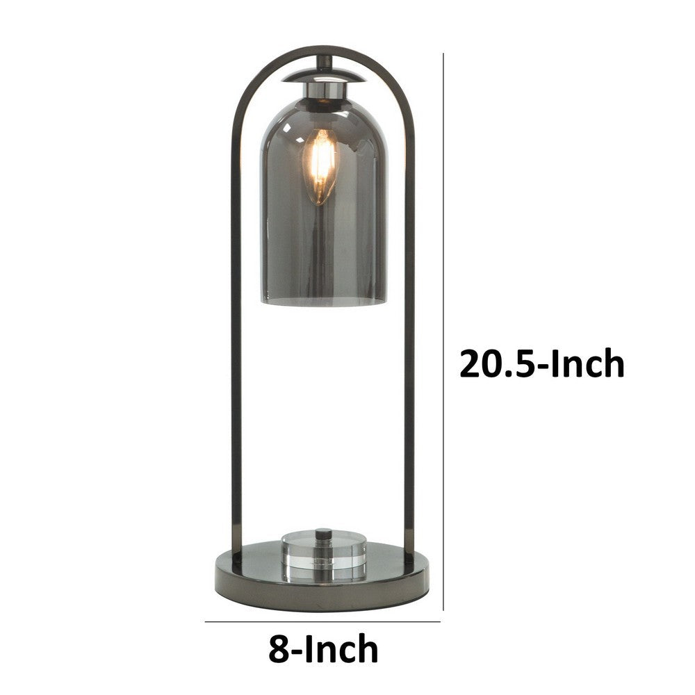 Benjara 21 Inch Table Lamp, Cylinder Glass Shade, Round Base, Rustic Nickel Gray