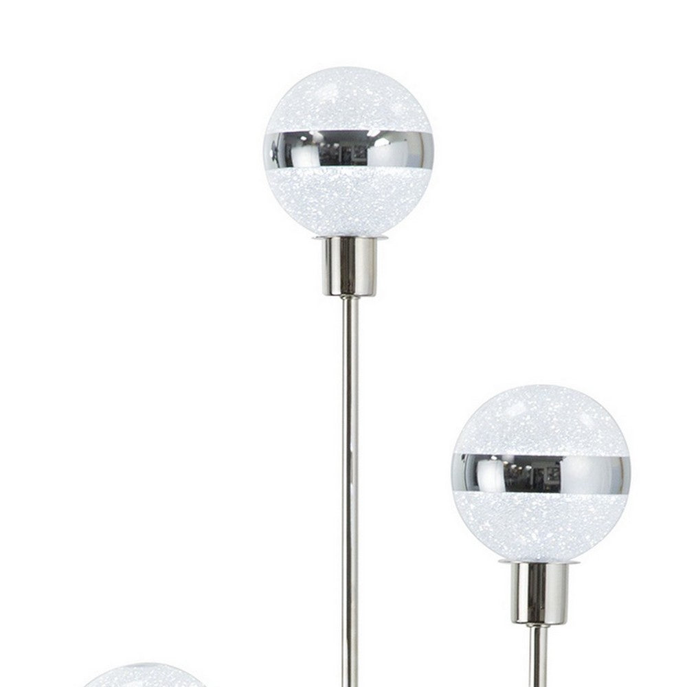 Benjara 32 Inch Table Lamp, Accent LED Light, Globe Glass Shade, Round Base, Nickel