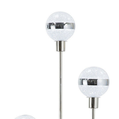 Benjara 32 Inch Table Lamp, Accent LED Light, Globe Glass Shade, Round Base, Nickel