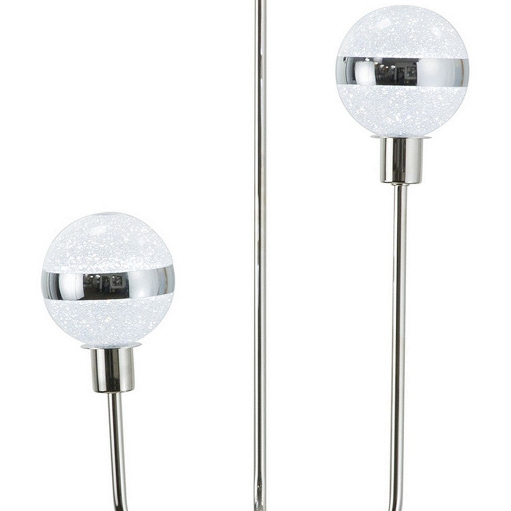Benjara 32 Inch Table Lamp, Accent LED Light, Globe Glass Shade, Round Base, Nickel