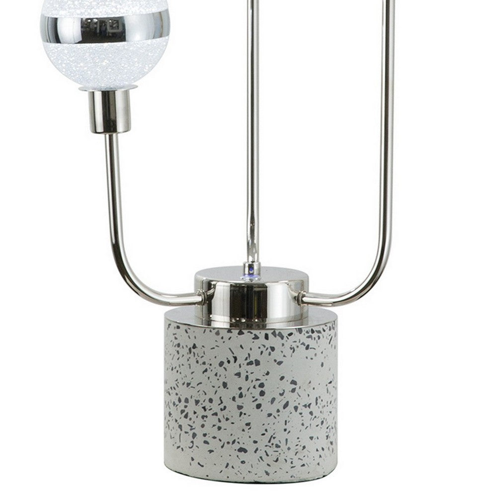 Benjara 32 Inch Table Lamp, Accent LED Light, Globe Glass Shade, Round Base, Nickel