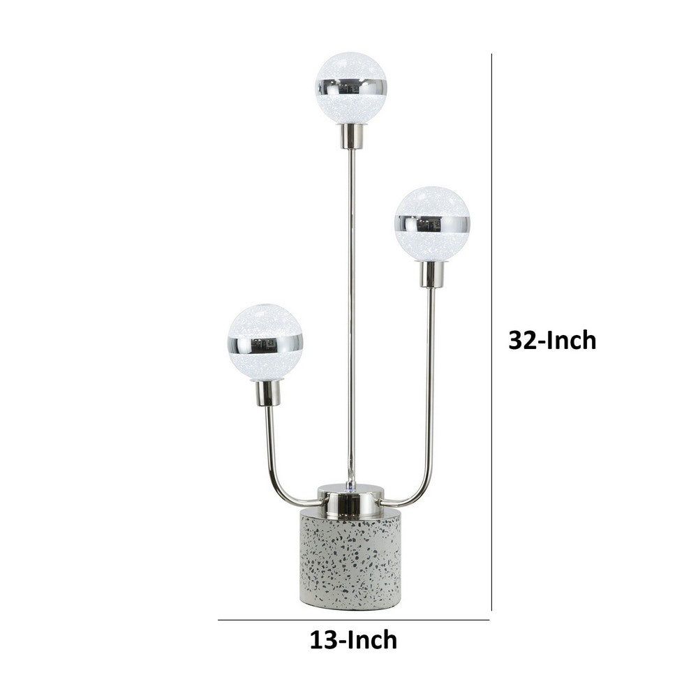 Benjara 32 Inch Table Lamp, Accent LED Light, Globe Glass Shade, Round Base, Nickel