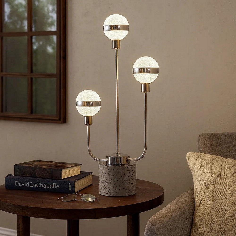 Benjara 32 Inch Table Lamp, Accent LED Light, Globe Glass Shade, Round Base, Nickel
