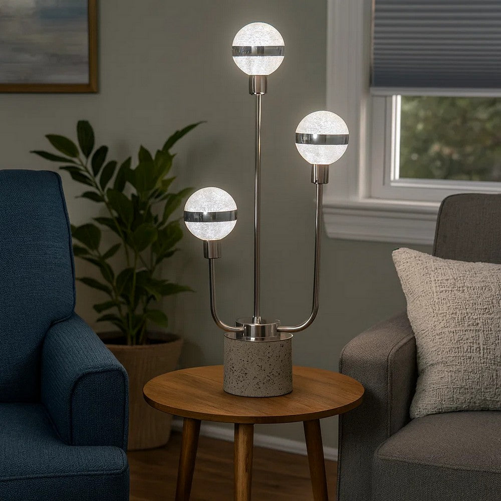 Benjara 32 Inch Table Lamp, Accent LED Light, Globe Glass Shade, Round Base, Nickel