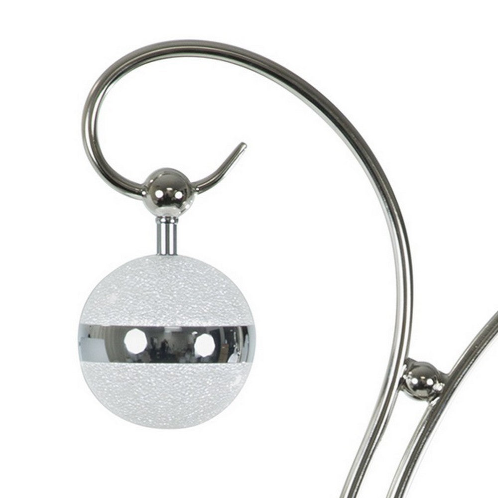 Benjara 30 Inch Table Lamp, Accent LED Light, Globe Glass Shade, Round Base, Nickel