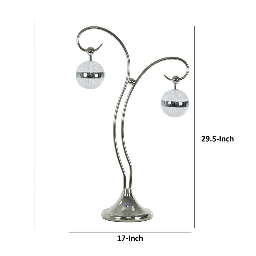 Benjara 30 Inch Table Lamp, Accent LED Light, Globe Glass Shade, Round Base, Nickel