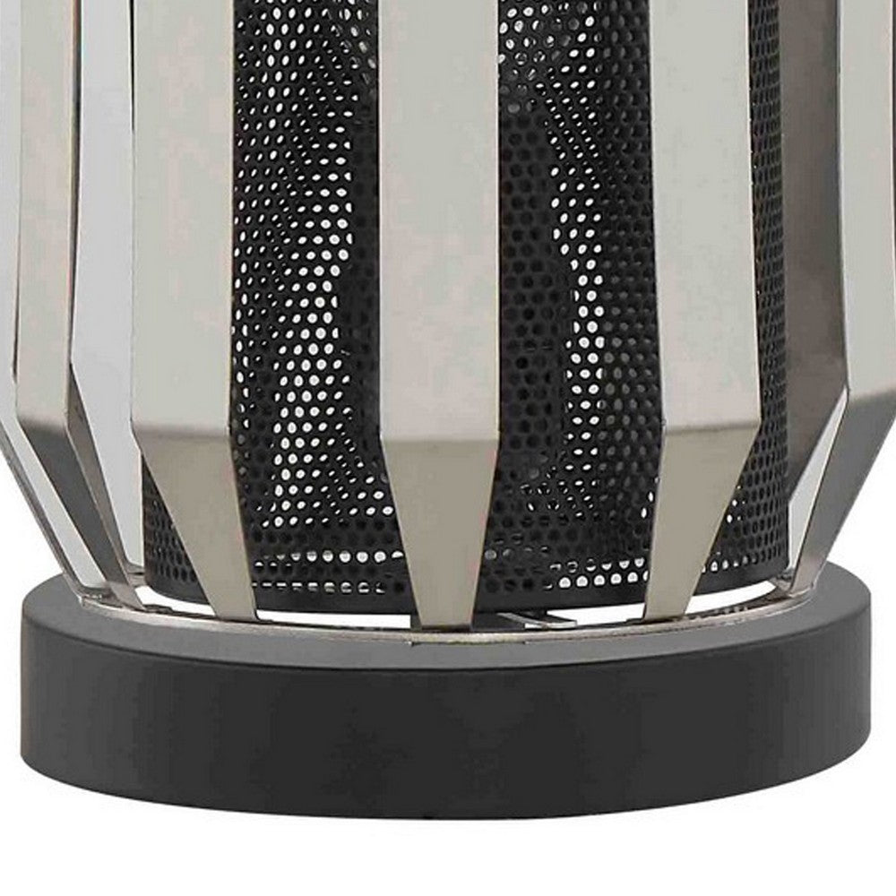 Benjara Pin 13 Inch Table Lamp, Accent Cylinder Metal Shade, Round Base, Black