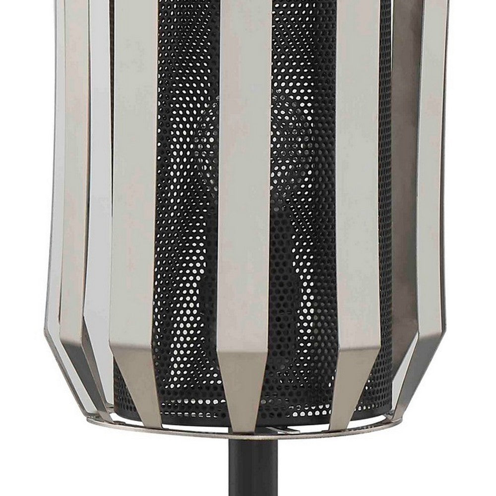 Benjara Pin 14 Inch Table Lamp, Accent Cylinder Metal Shade, Round Base, Black